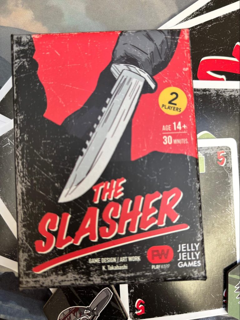 The Slasher game bleeds theme. Discover how this 44-card game combines cooperative trick-taking with slasher horror for a thrilling 30-minute experience.
